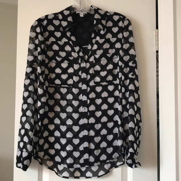 Express Tops - Express portofino shirt - black with white hearts
